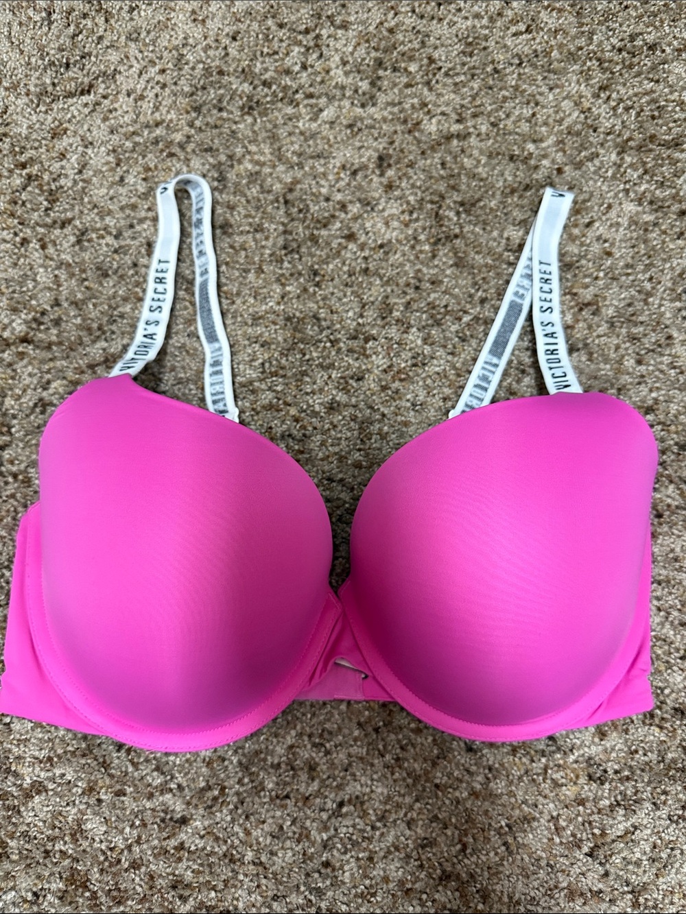 Victoria's Secret Bright Pink Padded T-Shirt Bra with Logo Straps
